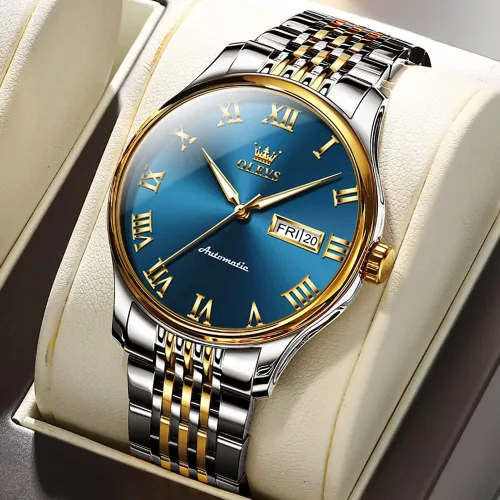 Vista 2 de OLEVS Relojes automáticos para hombre, cuerda automática, mecánico, de lujo, vestido de pulsera, acero inoxidable, impermeable, luminoso, fecha