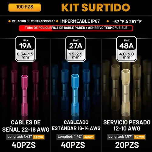Vista 4 de SOMELINE - Herramienta de crimpado para kit de conectores termorretráctiles, con conectores termorretráctiles de extremo calibre 22-10 de grado