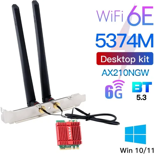 Vista 2 de FENVI WiFi 6E Kit de actualización de escritorio con Intel AX210-5400Mbps Tri-Band 6GHz y BT 5.3 Incluye tarjeta WiFi M.2 2230 AX210NGW, antenas