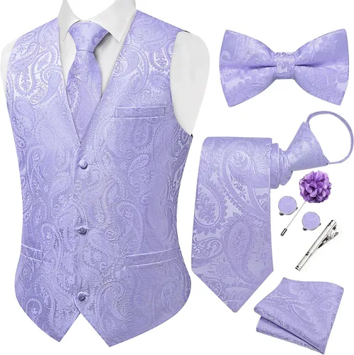 Vista 20 de DiBanGu Conjunto de chaleco de traje de cachemira y corbata preatada para Dorado y Negro
