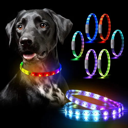 Vista 7 de Collar de perro recargable USB-C, collar de luz multicolor súper brillante, resistente a la intemperie, luz de seguridad para caminar por la noche