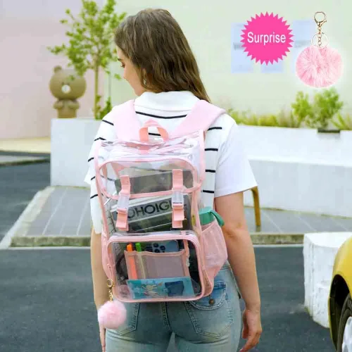 Vista 48 de Mochila transparente, aprobada por el estadio, para niñas y niños, mochila transparente de PVC resistente para mujeres y hombres