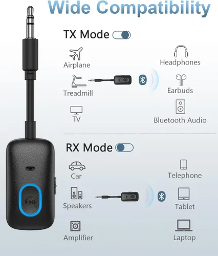 Vista 3 de Bluetooth 5.4 Adaptador AUX para coche, receptor transmisor 2 en 1 180° Swivel 3.5mm Adapter with Hands-Free Calling, Wireless Audio Receiver for
