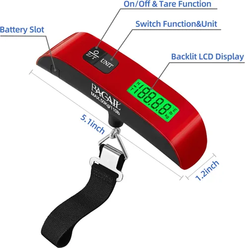 Vista 2 de BAGAIL Báscula digital de equipaje, báscula de equipaje colgante de 110 libras con pantalla LCD retroiluminada, báscula de pesaje portátil