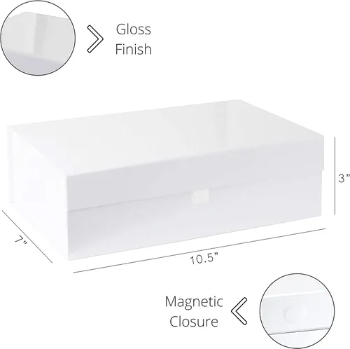 Vista 3 de Purple Q Crafts 1 Paquete Caja de Regalo Dura Blanca con Tapa de Cierre Magnético 10.5"x7"x3" Cajas de Favor Rectangulares con Acabado Blanco