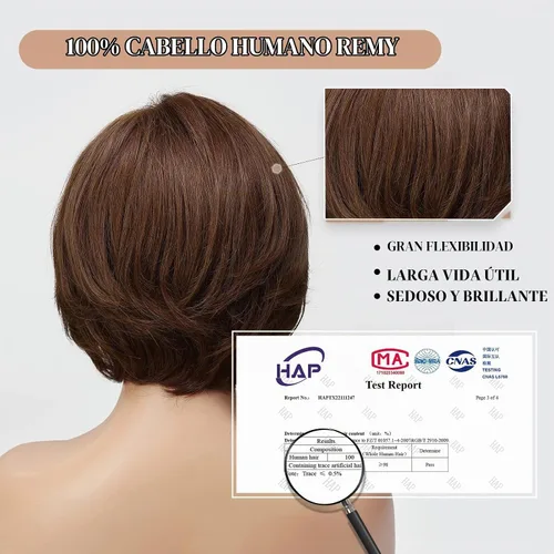 Vista 7 de EMMOR Peluca de encaje frontal atada a mano, pelucas de cabello 100% humano para mujer, peluca natural en capas, estilo ondulado diferente