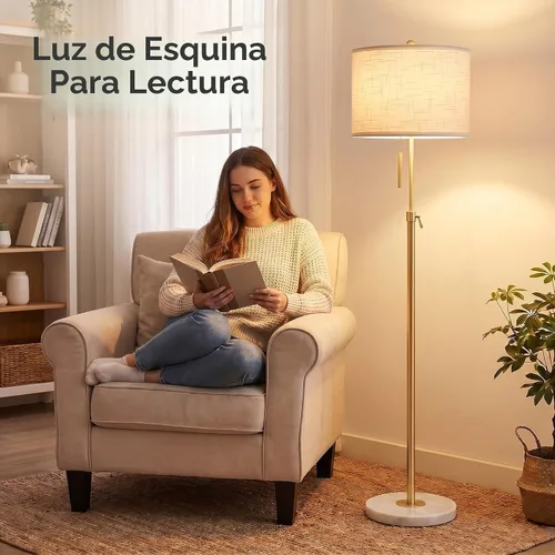 Vista 5 de Actualización: lámparas de pie doradas para sala de estar, lámpara de pie moderna ajustable de 55 a 67 pulgadas de altura con base de mármol