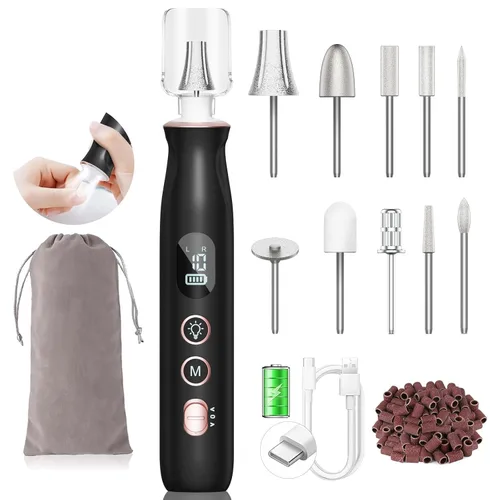Vista 10 de Kit profesional de taladro de uñas: lima de uñas eléctrica con pantalla LCD y lámpara, amoladora de uñas gruesas de larga duración, herramientas