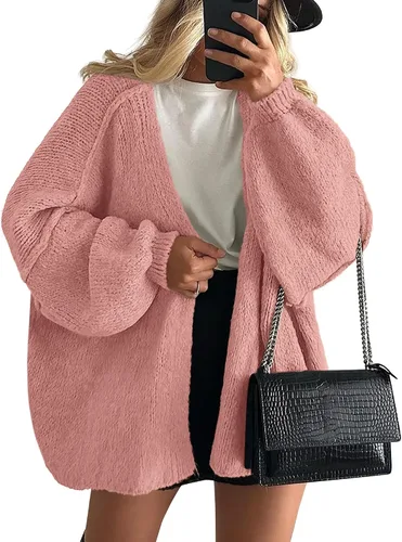 Vista 32 de PRETTYGARDEN Suéteres tipo cárdigan de gran tamaño para mujer Albaricoque