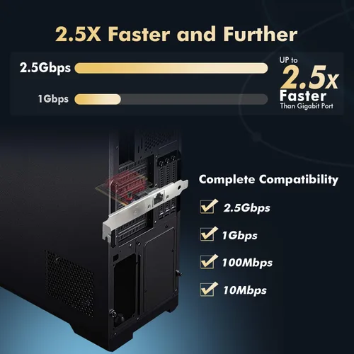 Vista 3 de Adaptador de red PCIe 2.5G, RTL8125B 2500/1000/100Mbps Binardat Ethernet Card RJ45 LAN Controller Support PXE para Windows/Linux/Mac
