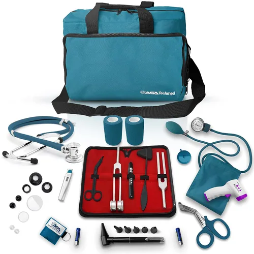 Vista 11 de ASA TECHMED Kit básico de enfermería para el trabajo, estetoscopio, monitor de presión arterial, otoscopio, diapasones y más. Kit médico de 18 Negro