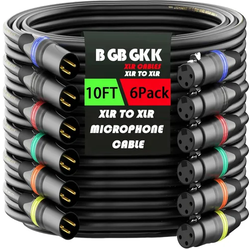 Vista 18 de XLR Cables - Cable de micrófono XLR profesional de 3 pines X L R de 3 pines chapado en oro, cable de micrófono equilibrado, multicolor