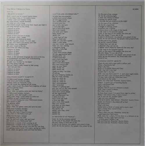 Vista 4 de Mac Davis I Believe In Music (Includes Lyrics Sheet) VINYL LP STEREO