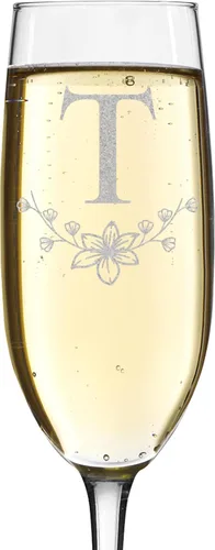 Vista 22 de shop4ever Monograma de letra floral de flauta de champán grabado con láser, 8 oz (L)