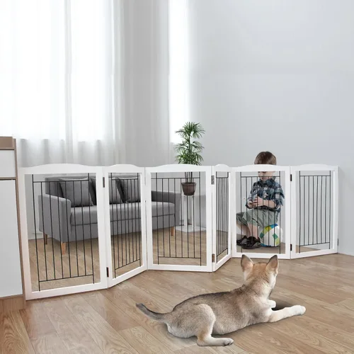 Vista 34 de ZJSF Puerta plegable independiente para perros para casa, puerta de madera extra ancha para cachorros, escaleras, puertas para mascotas, valla alta