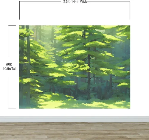Vista 2 de Papel tapiz de árbol forestal, papel tapiz extraíble de bosque verde, papel tapiz para despegar y pegar, papel tapiz temporal, impresiones de pared.