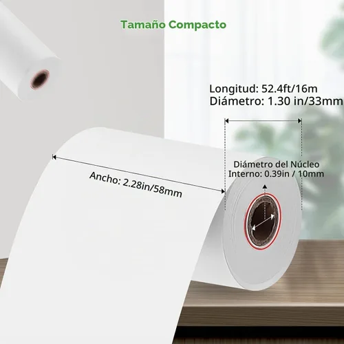 Vista 2 de MUNBYN 2 1/4" x 50' Papel Térmico para Recibos (5 Rollos), Papel de Recibo de 58mm Libre de BPA Se Adapta a Todas las Mini Impresoras Térmicas POS