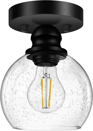 Vista 10 de Glass Semi Flush Mount Ceiling Light, Industrial Porch Light Fixtures, Matte Black Base with 6“ Clear Glass Shade, Bright Close to Ceiling Light for