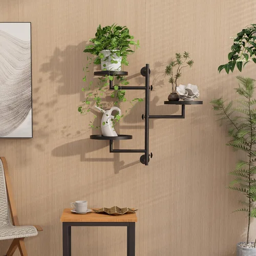Vista 2 de Estantes giratorios de pared para plantas, estante de plantas para ventana, soporte de pared de metal de 3 niveles para múltiples plantas