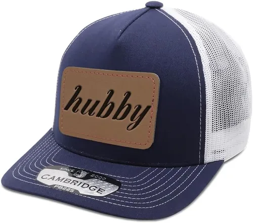 Vista 12 de Speedy Pros Grabado Trucker Mesh Cap Hubby Rectángulo Cuero Parche 5 Panel Sombreros Snapback Poliéster Diseño negro de carga solamente.