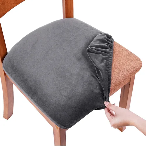 Vista 13 de Smiry - Fundas de asiento de terciopelo para silla de comedor, juego de 2, ajuste elástico, extraíbles y lavables, fundas protectoras de cojín