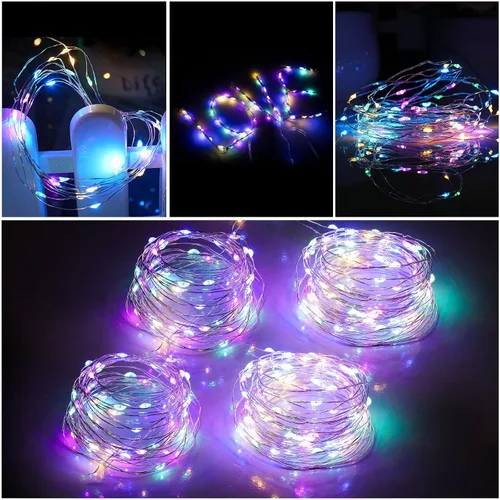 Vista 4 de Mandiq Paquete de 4 Luces de Hadas que Funcionan con Pilas, Cadena de Luces 10 pies 30 LEDs, Modo de Luz Intermitente y Constante, Mini Luces