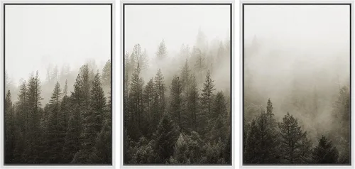 Vista 19 de SIGNWIN Lienzo enmarcado para pared, juego de decoración de guardería de bosques, niebla y niebla sobre bosque de montaña oscura, naturaleza, arte