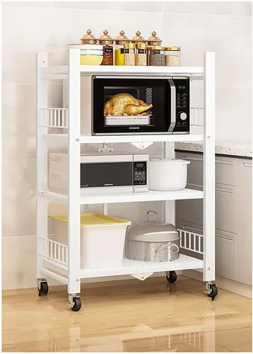 Vista 8 de Estante de almacenamiento plegable para estantes, estantes plegables de metal de 4 niveles con ruedas, estantes y estantes de almacenamiento