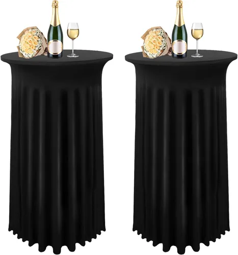 Vista 14 de Paquete de 3 fundas de mesa de cóctel, mantel redondo burdeos, color rojo vino, 32 x 43 pulgadas, elastano elástico con cortinas onduladas, mantel