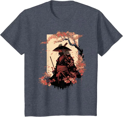 Vista 88 de Camiseta estética vintage samurái de arte japonés samurái retro cereza, Negro