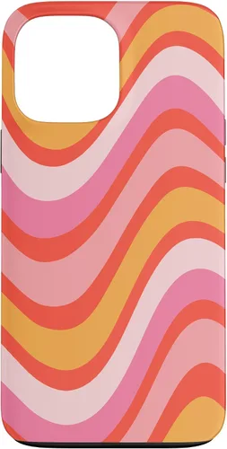 Vista 23 de iPhone 13 Pro Retro Liquid Swirl patrón de líneas onduladas rosa mandarina naranja funda