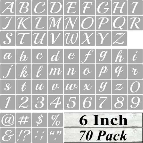 Vista 12 de Plantillas de letras del alfabeto de 1 pulgada para pintar, paquete de 70 plantillas de letras y números con letreros para pintar sobre madera