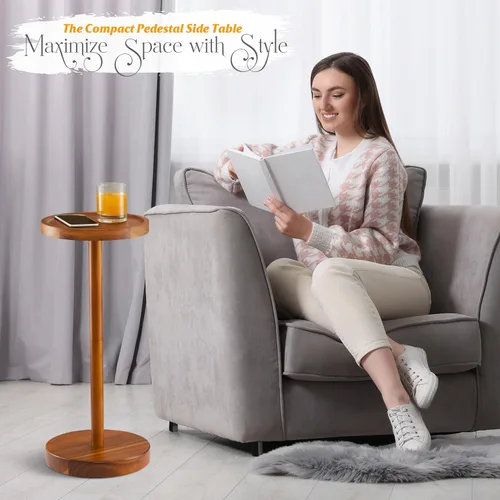 Vista 5 de BLUEWEST Mesa de bebidas, mesa auxiliar compacta de 22 pulgadas de alto con ranura para teléfono y base con peso, mesa de pedestal duradera como