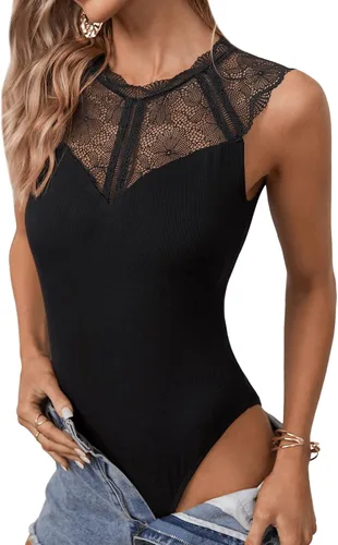 Vista 3 de SweatyRocks Body de corsé de encaje para mujer, camiseta sin mangas para Negro