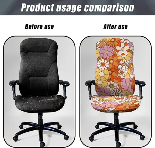 Vista 4 de Xoenoiee Fundas para silla de oficina con estampado de flores hippie y 80S, fundas elásticas para silla de computadora, fundas universales