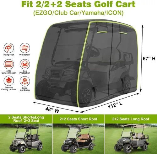 Vista 2 de Funda para carrito de golf de 2/4 pasajeros para EZGO, Club Car, Yamaha con tiras reflectantes, protección para todo tipo de clima, impermeable, a