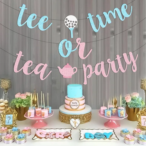 Vista 2 de Sursurprise Decoraciones de golf para revelación de género, pancarta para la hora de la camiseta o fiesta de té, rosa y azul para niños o niñas