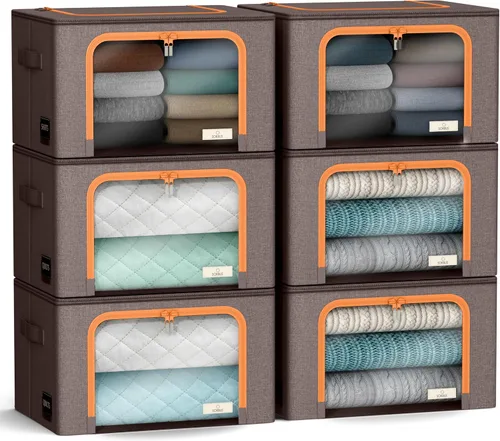 Vista 9 de Sorbus Cajas de almacenamiento con marco de metal - Bolsas organizadoras de ropa apilables y plegables - Contenedores de almacenamiento de tela