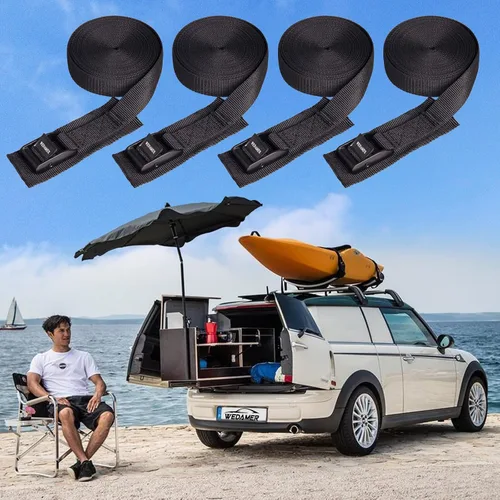 Vista 8 de WEDAMER Paquete de 2 correas de amarre para kayak de 8 pies con hebilla de leva de alta resistencia, correa ajustable para kayak, camiones 2Pack - 8
