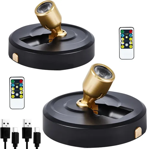 Vista 13 de Foco inalámbrico a pilas con control remoto, paquete de 2 luces para debajo del armario con función de temporizador para debajo del mostrador