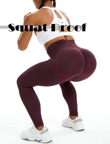 Vista 4 de SEASUM, Leggings de cintura alta con contorno de sonrisa, sin costuras, para entrenamiento, gimnasio, Yoga. Pantalones deportivos