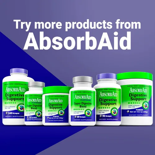 Vista 9 de AbsorbAid Soporte de enzimas digestivas de platino 60 vCaps, 12 enzimas digestivas más 2 probióticos para un máximo alivio