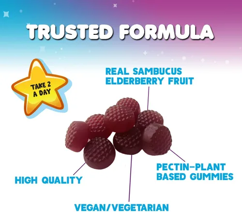 Vista 6 de Gomitas de saúco para apoyo inmunológico para niños, vitaminas C, zinc y apoyo para niños, suplemento de saúco Nature's Sambucus vegano, sin gluten