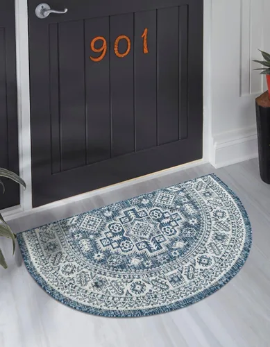 Vista 85 de Unique Loom Outdoor Aztec Collection Alfombra de área, Chalca (5 pies 3 pulgadas, octágono, aguamarina/marfil)