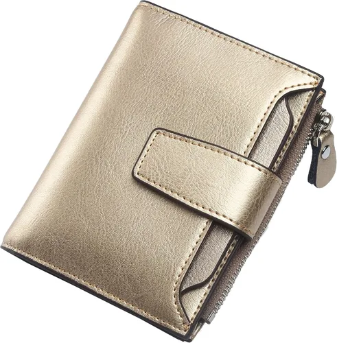 Vista 82 de Lavemi Pequeña cartera compacta para mujer, con bloqueo RFID, de piel auténtica, plegable, con ventanas de identificación