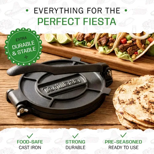 Vista 7 de Tortillada – Prensa para tortillas premium de hierro fundido con libro electrónico de recetas (20 cm)