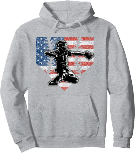 Vista 3 de Sudadera con capucha y pespuntes de pelota con bandera estadounidense, Negro