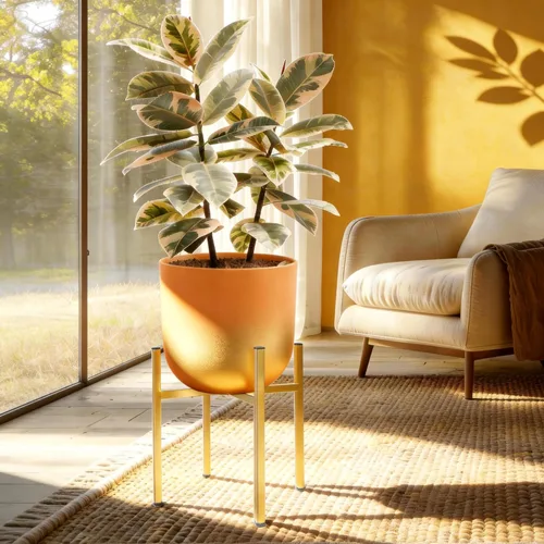 Vista 2 de Soporte de metal dorado ajustable para interiores, se adapta a macetas de 8 a 14 pulgadas, resistente
