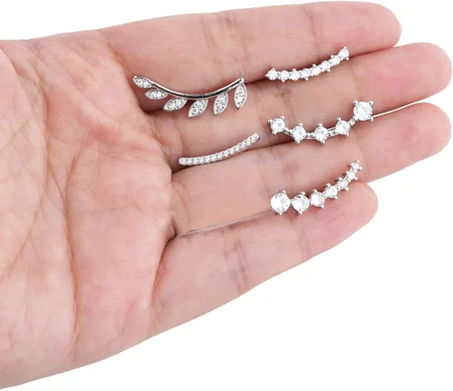Vista 7 de FINREZIO 6 pares de aretes de aro trepador con circonita cúbica y flecha para mujer