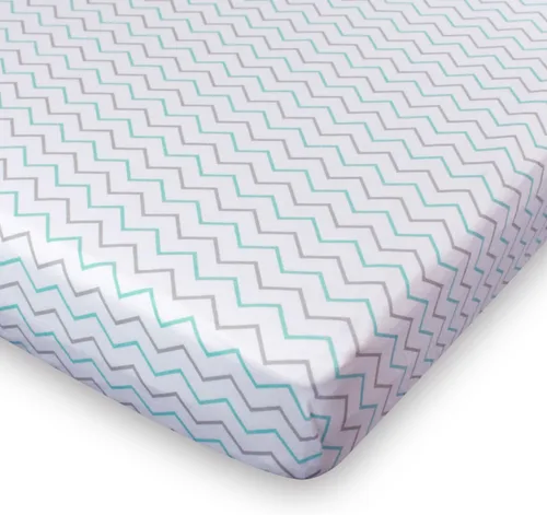 Vista 6 de Sábanas de cuna de bebé, de algodón de punto jérsey ropa de cama sábana bajera ajustable (2 unidades); chevron, cruz; color azul/gris, Ziggy
